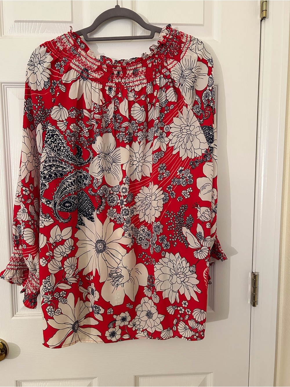 Talbots Red, White & Blue Floral Smocked Top - 3X - Picture 2 of 7